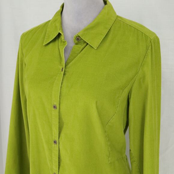 J Jill Top Womens Medium Green Corduroy Tunic Long Sleeve Boho Chic Hipster - Picture 8 of 16